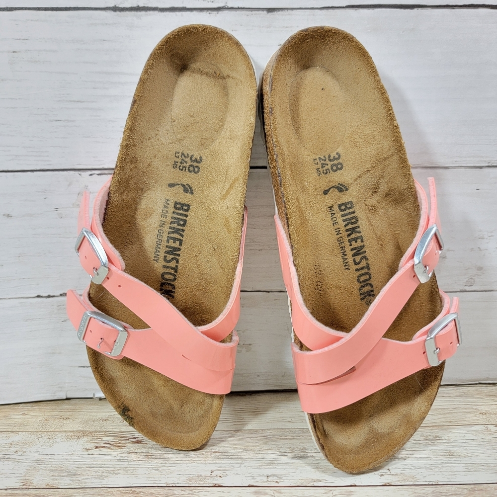 Birkenstock Birko-Flor Yao Balance Patent Coral Peach Sandals EUR 38 US 7 - Picture 3 of 11